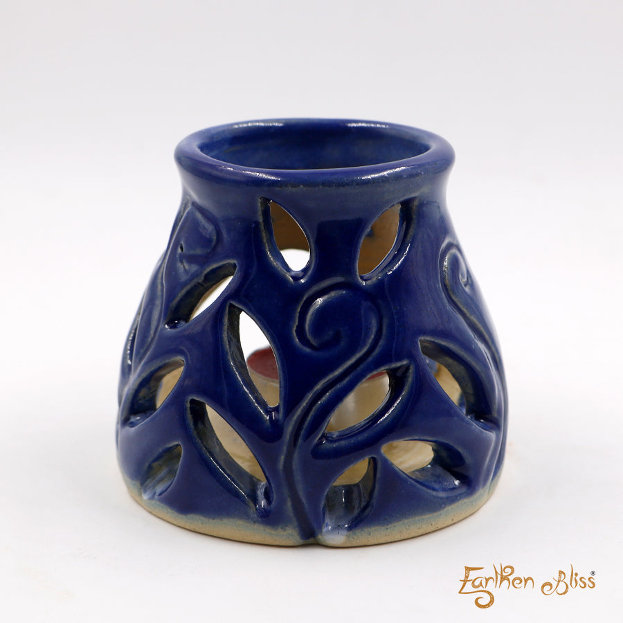 Blue carved tealight lamp