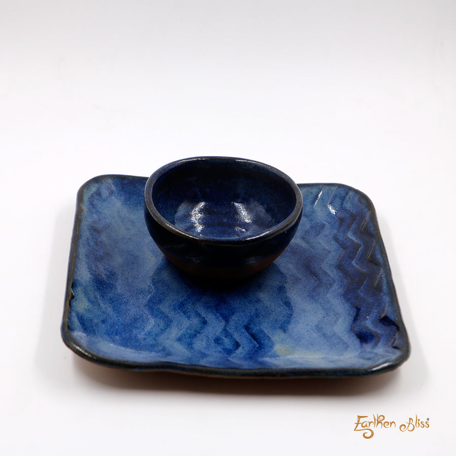 Blue square plate with bowl