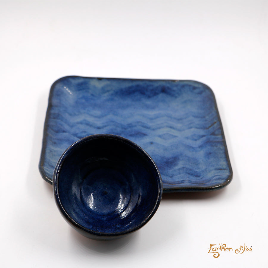 Blue square plate with bowl