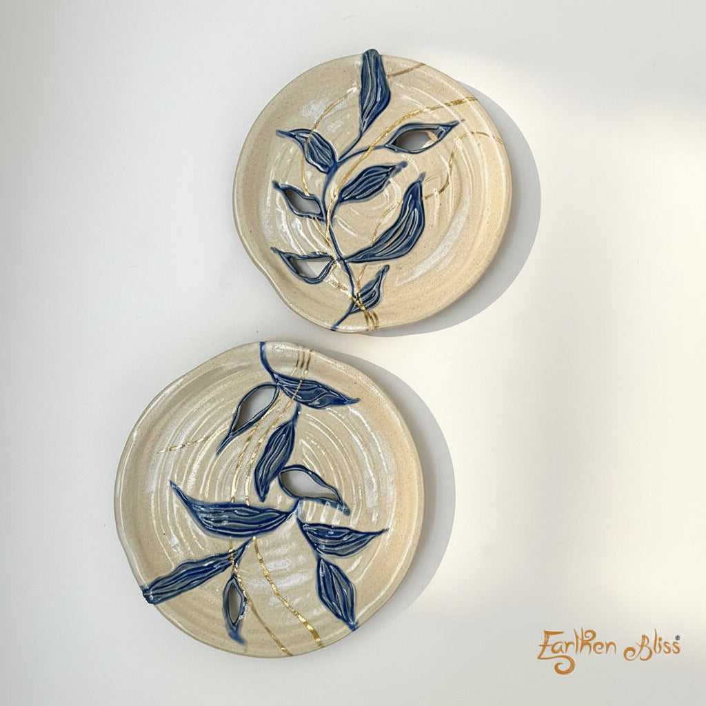 Blue leaves with golden lines