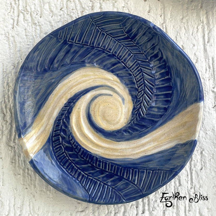 Blue n off white swirl plates